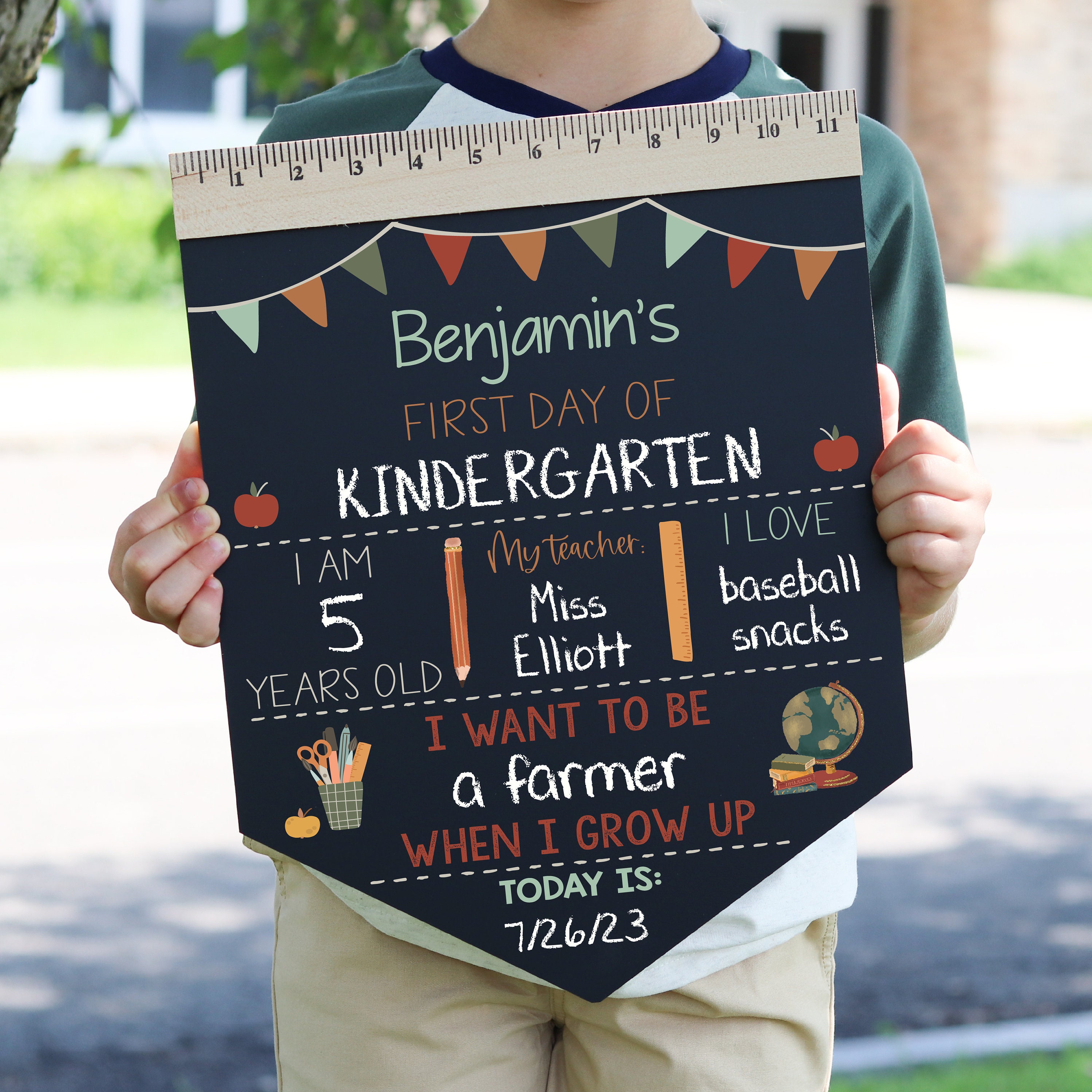 First Day of School Sign, Back to School Chalkboard, Reusable 1st Day Board, Last Day, Kindergarten, First Grade, Preschool, Ruler, BloomOwl