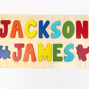 Wooden Name Puzzle, Easter Gifts for Kids, Two Name Puzzle, Birthday Gift for One Year Old, Personalized Gift for Kids, Toddler Toys