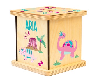 Personalized Dinosaur Piggy Bank, Wooden Coin Bank, Easter Gift