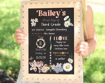 First Day of School Sign, Back to School Chalkboard, Reusable 1st Day Board, Last Day, Kindergarten, First Grade, Preschool, Ruler, BloomOwl