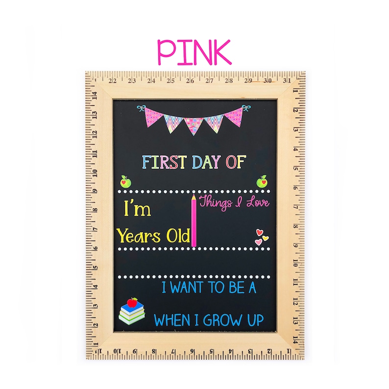 First Day of School Sign, First Day of Kindergarten, 1st Day of Preschool, Back to School Board, Reusable School Sign, Chalkboard Pink