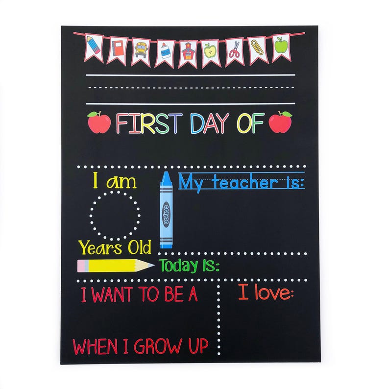 First Day of School Sign, 1st Day of School Sign for Girl or Boy, Kindergarten, Preschool, Back to School Chalkboard, Last Day School Sign image 7