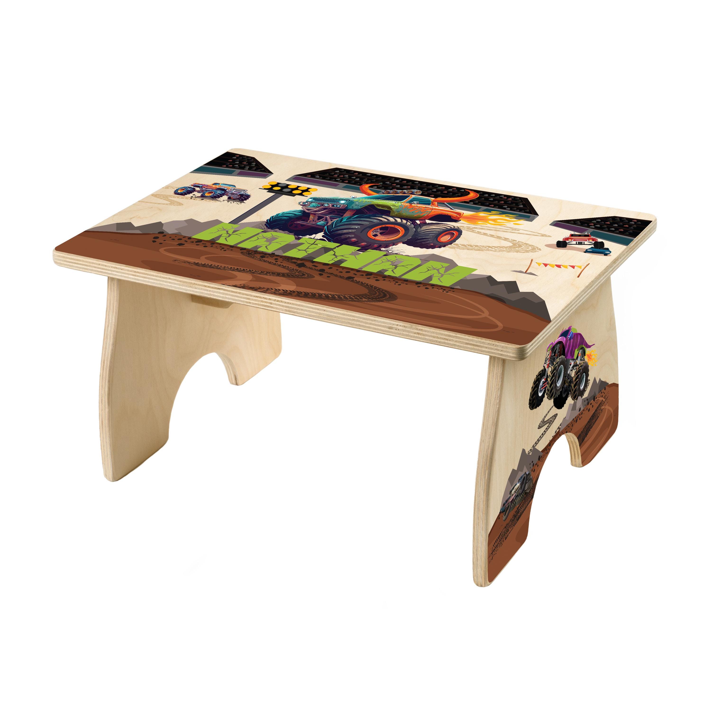 Monster Truck Step Stool for Kids, Toddler Step Stool, Wooden