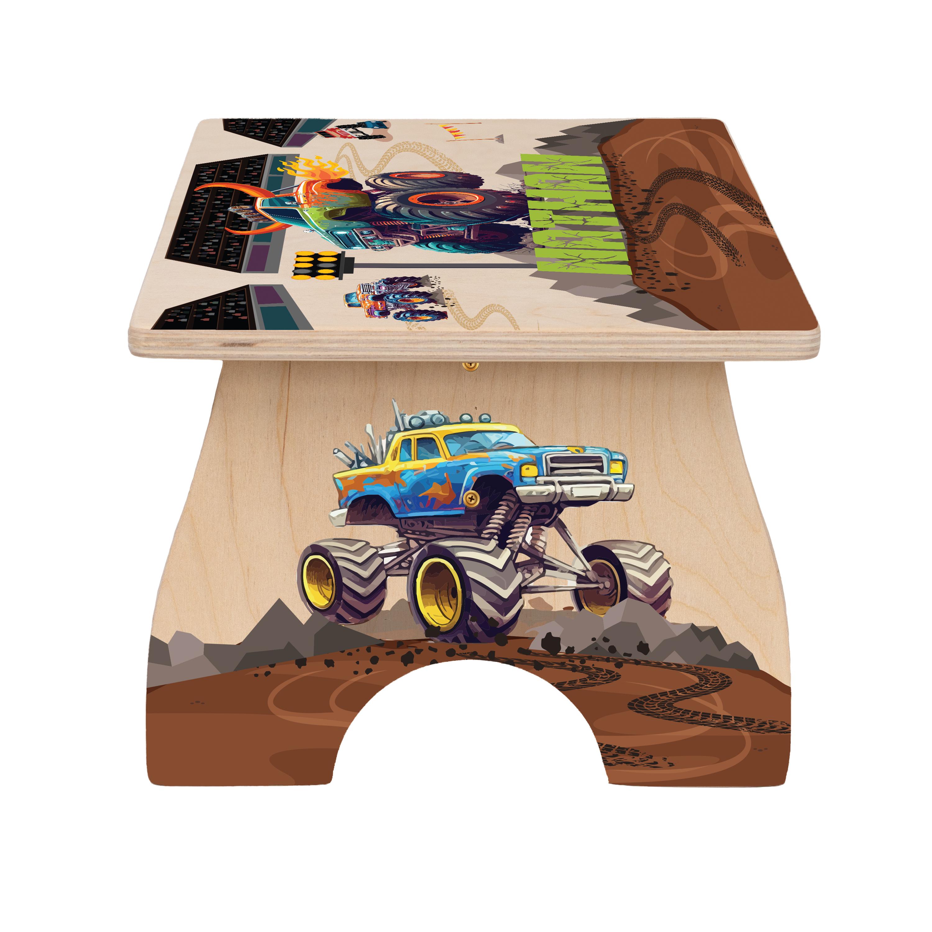 Monster Truck Step Stool for Kids, Toddler Step Stool, Wooden