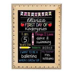 First Day of School Sign, First Day of Kindergarten Sign, 1st Day of Preschool, Back to School Chalkboard, Reusable School Sign, 1st Day Pink Crayon