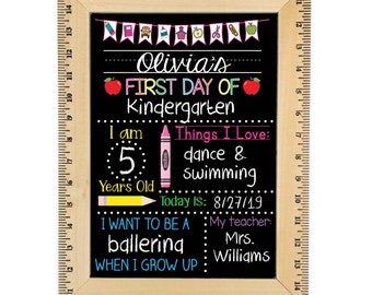 First Day of School Sign, First Day of Kindergarten Sign, 1st Day of Preschool, Back to School Chalkboard, Reusable, First and Last Day