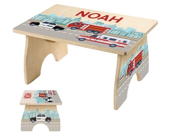 First Responders Toddler Step Stool, Step Stool for Kids, Personalized Childrens Stool, Easter Gift, Bathroom, City Heroes, Firetruck Decor