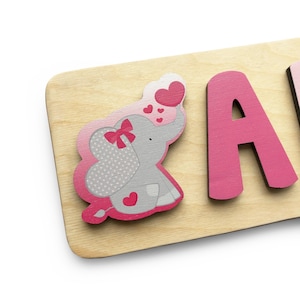 Casse-tête avec nom d'éléphant, Cadeau de la Saint-Valentin, Cadeau pour un nouveau-né, Jouet en bois, Cadeaux personnalisés, Cadeau d'anniversaire d'enfant, Casse-tête de nom personnalisé image 5