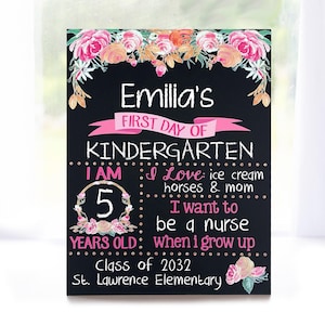 First Day of School Sign, Reusable First Day of School Sign for Girl, Kindergarten, Preschool Sign, Floral Photo Prop, School Last Day Sign