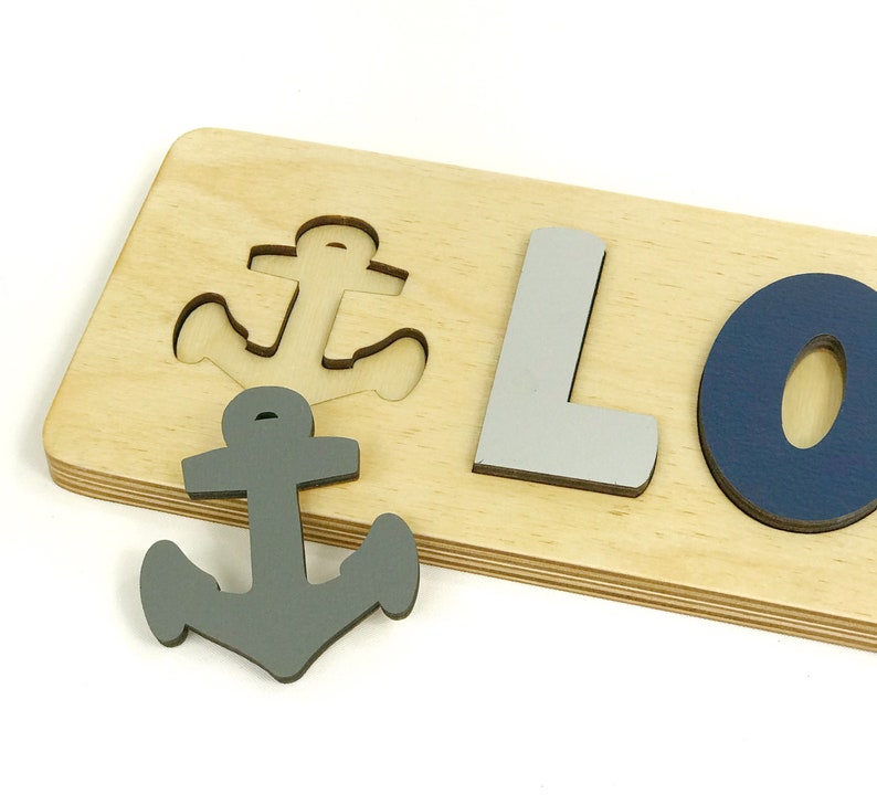 Anchor Wooden Name Puzzle Nautical Nursery Gift for Toddler Etsy