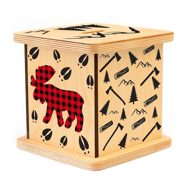 Tirelire en bois, cadeaux de Pâques pour enfants, plaid Buffalo, cadeaux de baby shower, tirelire personnalisée, chèque Buffalo, tirelire pour garçon