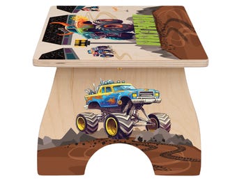 TRUCK FURNITURE CHILD STOOL ① Monster Truck Step Stool for Kids, Toddler Step Stool, Wooden