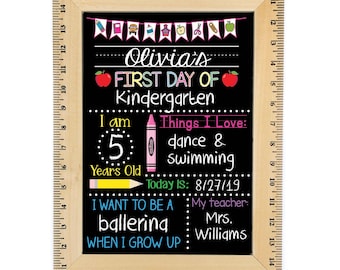 First Day of School Sign, First Day of Kindergarten Sign, 1st Day of Preschool, Back to School Chalkboard, Reusable, First and Last Day