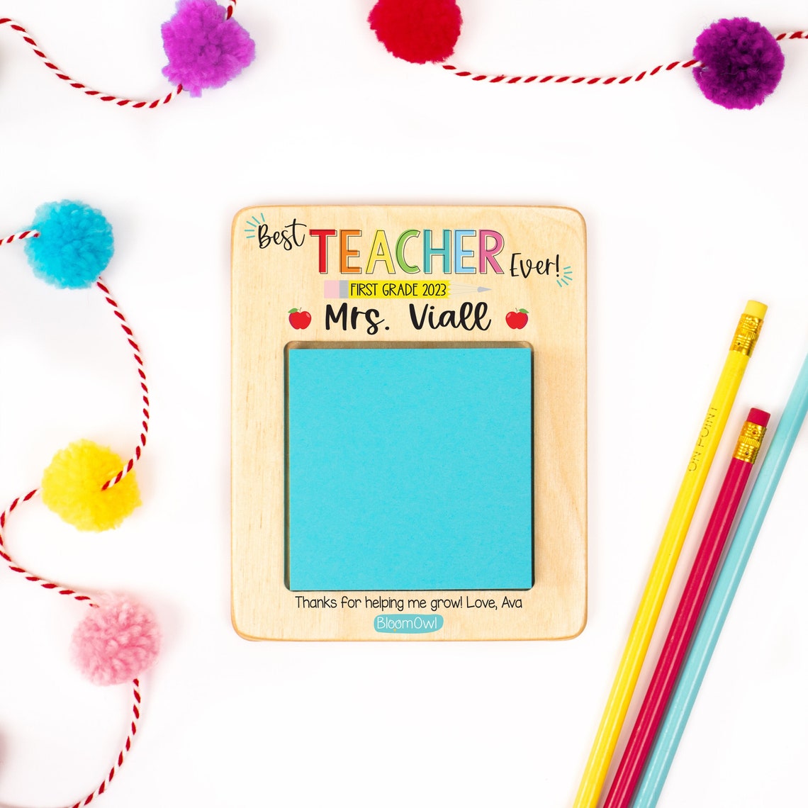 Teacher Appreciation Gifts, Sticky Note Holder, Post it Holder, Personalized Teacher Gifts, End of Year Gift for Teacher image 1