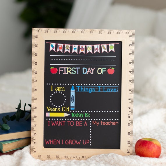 Handmade in USA First and Last Day of School Chalkboard by Page Brook Market Reusable Sign with Real Wooden Ruler Frame