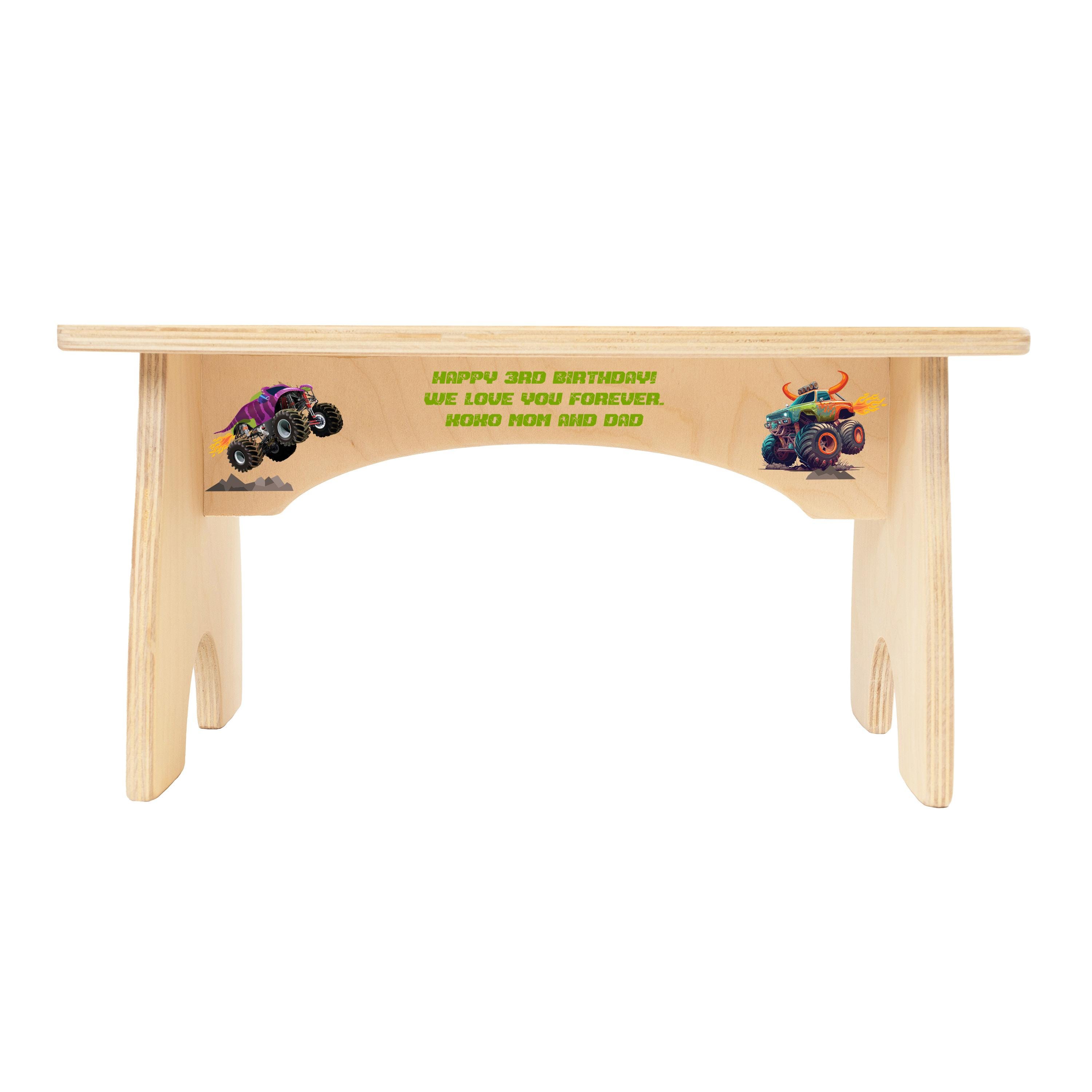 Monster Truck Step Stool for Kids, Toddler Step Stool, Wooden