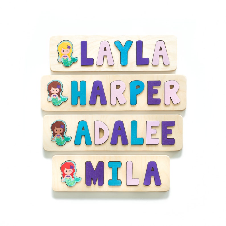 Mermaid Name Puzzle, Mermaid Birthday, Personalized Easter Gifts for Girl, Wood Toys, Custom Name Puzzle, New Baby Gift image 5