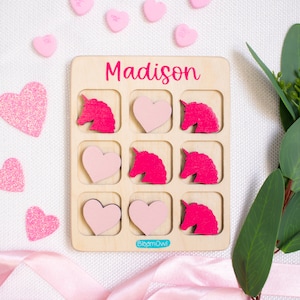 Tic Tac Toe Game, Personalized Gift for Girl, Kids Board Game, Party Favors, Custom Travel Game