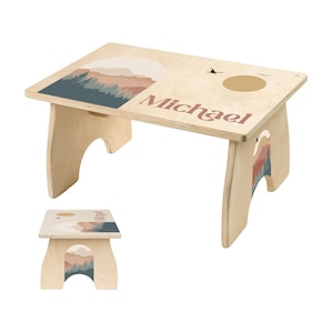 Mountain Step Stool for Kids, Toddler Step Stool, Easter Gift for Kids, Personalized Wooden Stool, Mountain Kids Furniture, Bathroom