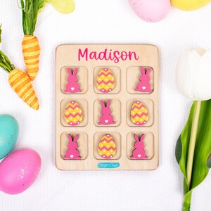 Easter Tic Tac Toe, Basket Fillers, Easter Gift for Kids, Basket Stuffers, Wooden Kids Game, Personalized Gift, Bunny, For Girls, For Boys image 6