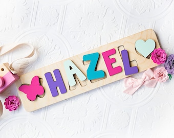 Name Puzzle, Easter Gifts for Kids, Name Puzzle with Shapes, Personalized Gift, Name Puzzle Baby, Wooden Toy, First Birthday Gift