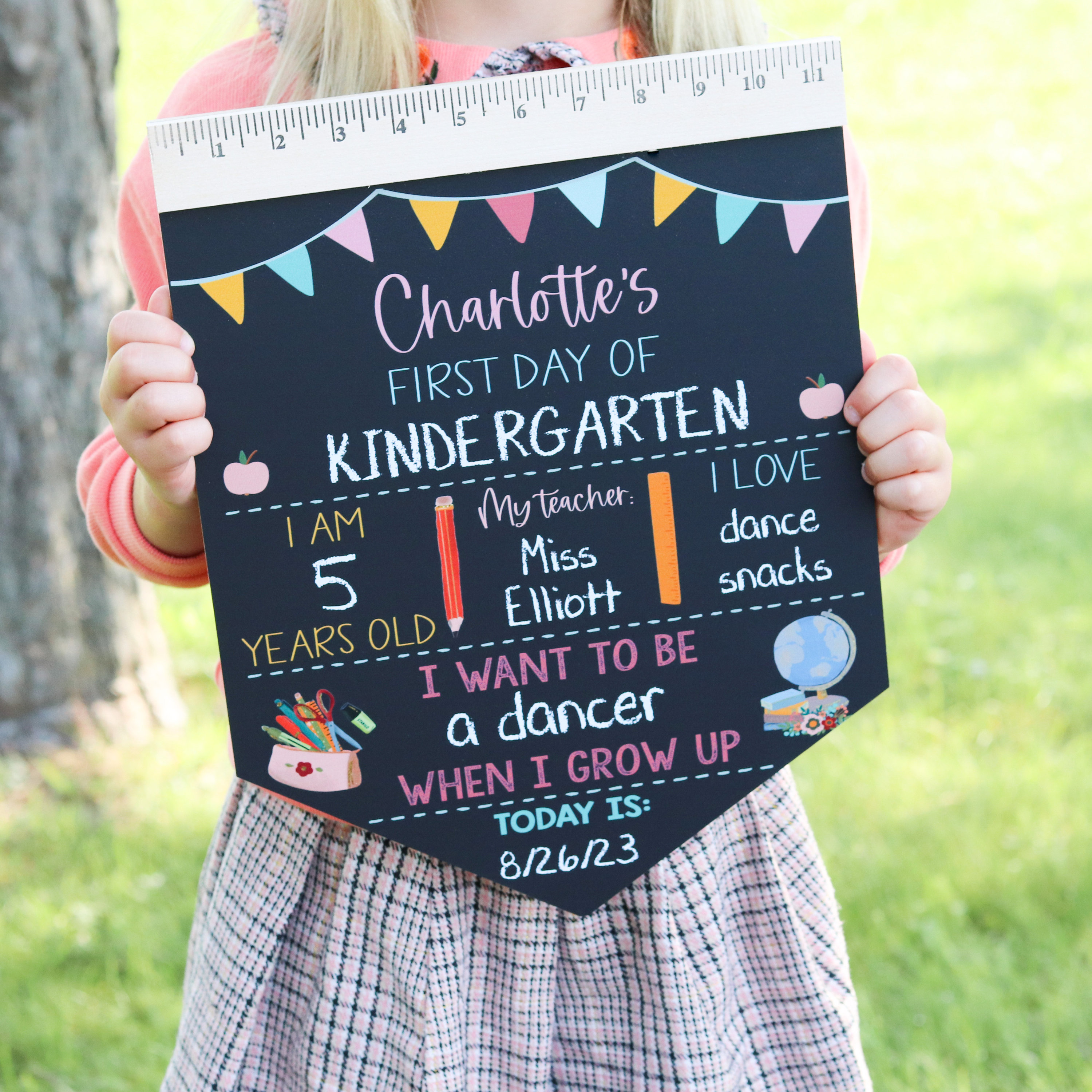 First Day of School Sign, Back to School Chalkboard, Reusable 1st Day Board, Last Day, Kindergarten, First Grade, Preschool, Ruler, BloomOwl