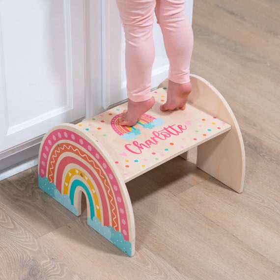 Rainbow Step Stool for Girl Easter Gifts for Kids Toddler Step Stool Personalized Wood Step Stool First Birthday Bathroom Stool Etsy