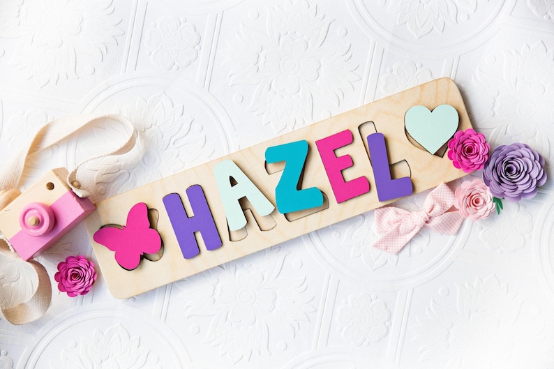 Rompecabezas de nombres, regalos de Pascua para niños, rompecabezas de nombres con formas, regalo personalizado, rompecabezas de nombres para bebé, juguete de madera, regalo de primer cumpleaños imagen 1
