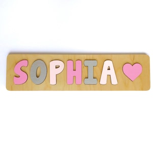 Name Puzzle with Heart, Valentine's Day Gift, Pink Nursery, Personalized Gifts for Kids, Girls Birthday Gift, Custom Name Puzzle.