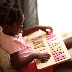 Pink and Gold Name Puzzle, Valentine's Day Gift, New Baby Gift, First Birthday Gift, Wooden Toys, Personalized Birthday Gift, Gift for Kids