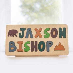 Wooden Name Puzzle, Baby Gift For Easter, First Birthday Gift, Educational Toy, Personalized Gift for Kids, Wood Toy, Woodland Nursey 画像 1