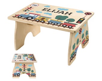 Train Wooden Step Stool for Kids, Personalized Name Train Gift, Railroad Theme, Transportation Step Stool, Bathroom Kitchen, Birthday Gift