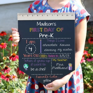 First Day of School Sign, Back to School Chalkboard, Reusable 1st Day Board, Last Day, Kindergarten, First Grade, Preschool, Ruler, BloomOwl