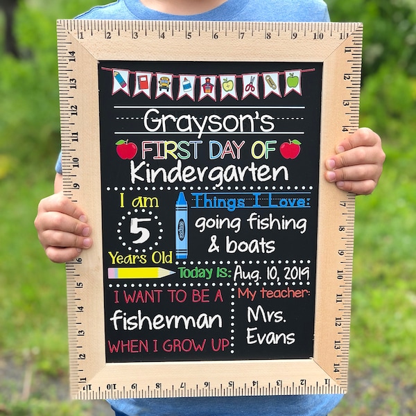 First Day of School Sign, First Day of Kindergarten Sign, 1st Day of Preschool, Back to School Chalkboard, Reusable, First and Last Day Sign