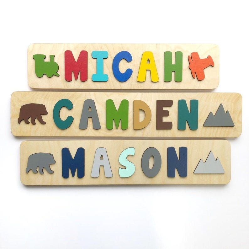 Rompecabezas de nombres, regalos de Pascua para niños, rompecabezas de nombres con formas, regalo personalizado, rompecabezas de nombres para bebé, juguete de madera, regalo de primer cumpleaños imagen 9