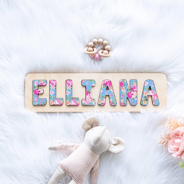 Floral Wooden Name Puzzle, Personalized Easter Gift for Girl, First Birthday, Second Birthday Gift, Toddler Gifts, Custom Name Puzzle