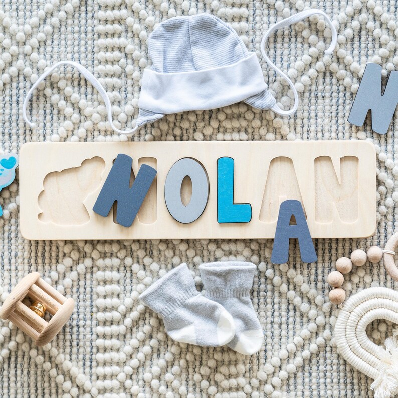 Casse-tête avec nom d'éléphant, Cadeau de la Saint-Valentin, Cadeau pour un nouveau-né, Jouet en bois, Cadeaux personnalisés, Cadeau d'anniversaire d'enfant, Casse-tête de nom personnalisé image 6