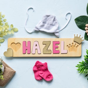 Name Puzzle, Easter Gifts for Kids, Name Puzzle with Shapes, Personalized Gift, Name Puzzle Baby, Wooden Toy, First Birthday Gift image 7