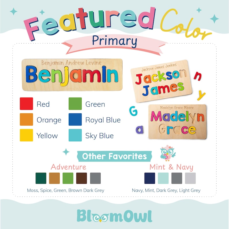 The image is a colorful and vibrant display featuring a variety of primary colors, including Benjamin Andrew Levine's name, Jackson James, and other favorite colors.