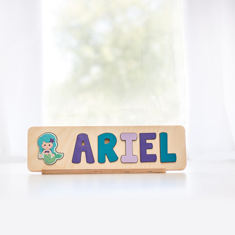 Mermaid Name Puzzle, Mermaid Birthday, Personalized Easter Gifts for Girl, Wood Toys, Custom Name Puzzle, New Baby Gift image 6