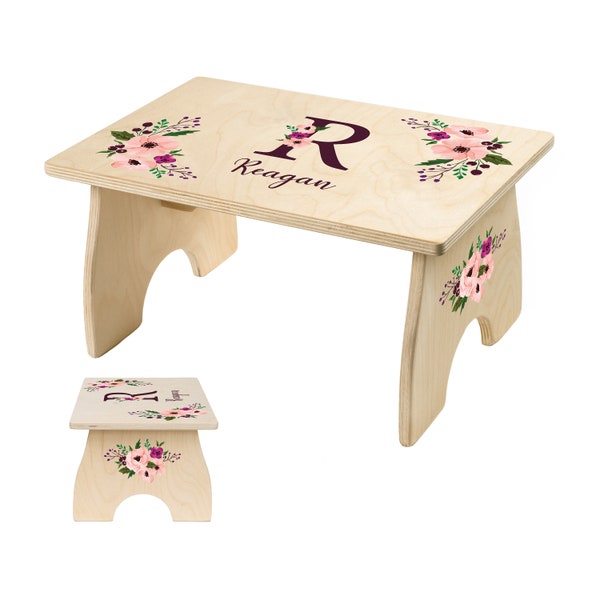 Toddler Step Stool, Floral Step Stool for Kids, Personalized Childrens Wood Step Stool, Flower Girl Gift, Kids Furniture, Kitchen Stool