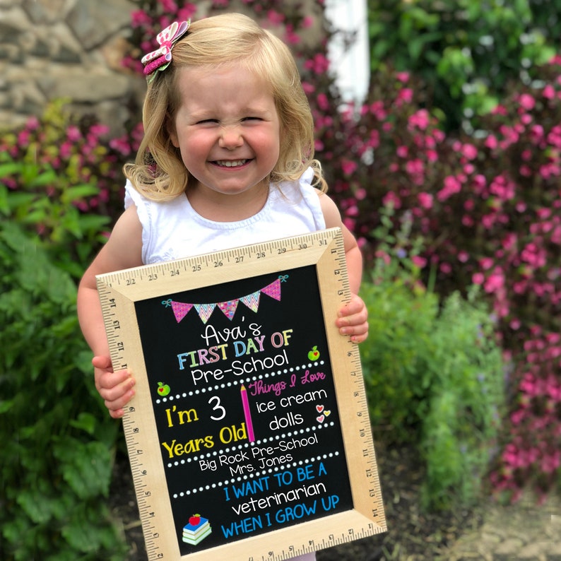 First Day of School Sign, First Day of Kindergarten, 1st Day of Preschool, Back to School Board, Reusable School Sign, Chalkboard image 9