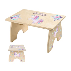 Unicorn Toddler Step Stool, Step Stool for Kids, Personalized Childrens Step Stool, Flower Girl Gift, Easter Gift for Kids, Bathroom Kitchen