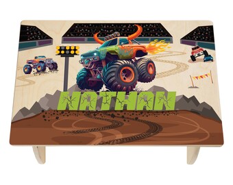Monster Truck Step Stool for Kids, Toddler Step Stool, Wooden