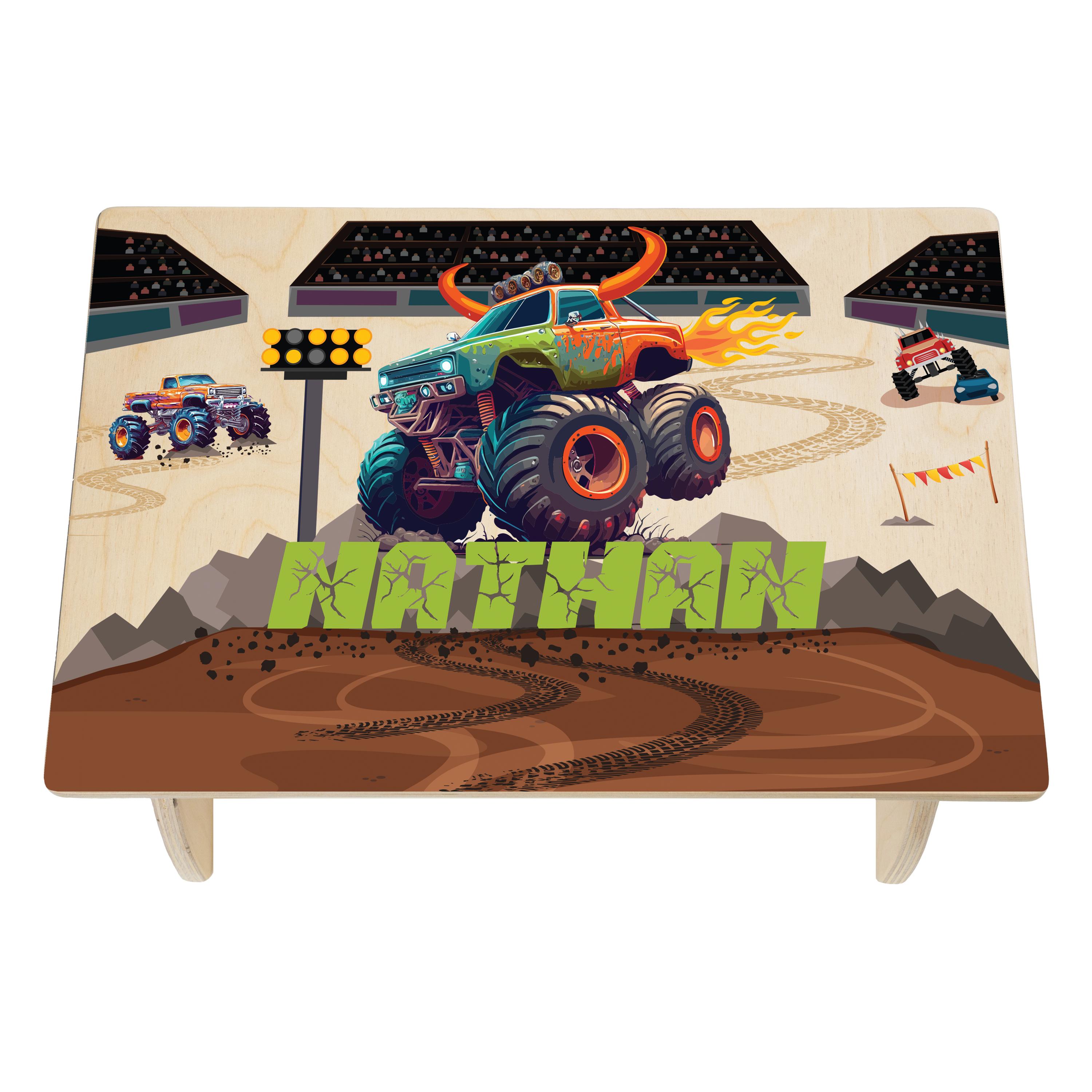 Monster Truck Step Stool for Kids, Toddler Step Stool, Wooden