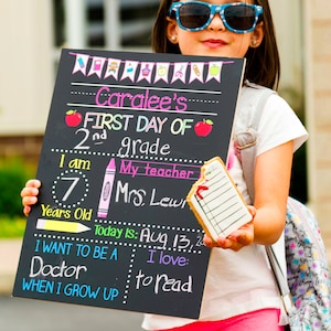 First Day of School Sign, Real Reusable First Day of School Chalkboard for Girl or Boy, Kindergarten, Preschool