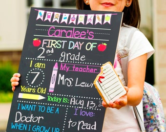 First Day of School Sign, Real Reusable First Day of School Chalkboard for Girl or Boy, Kindergarten, Preschool