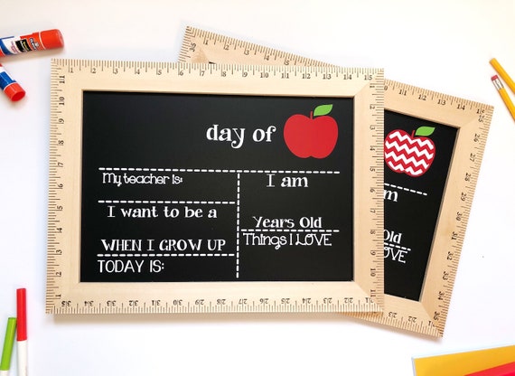 Handmade in USA First and Last Day of School Chalkboard by Page Brook Market Reusable Sign with Real Wooden Ruler Frame