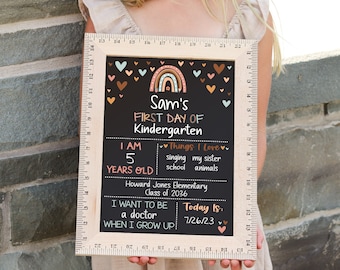 First Day of School Sign, Back to School Chalkboard, Reusable 1st Day Board, Last Day, Kindergarten, First Grade, Preschool, Ruler, BloomOwl