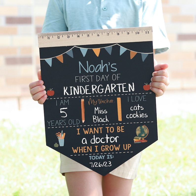 First Day of School Sign, Back to School Chalkboard, Reusable 1st Day Board, Last Day, Kindergarten, First Grade, Preschool, Ruler, BloomOwl image 1